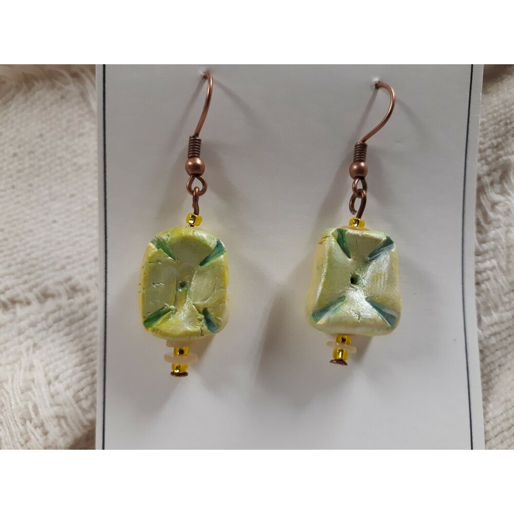 Handmade Ceramic Earrings Yellow earrings retro earrings handmade clay earrings